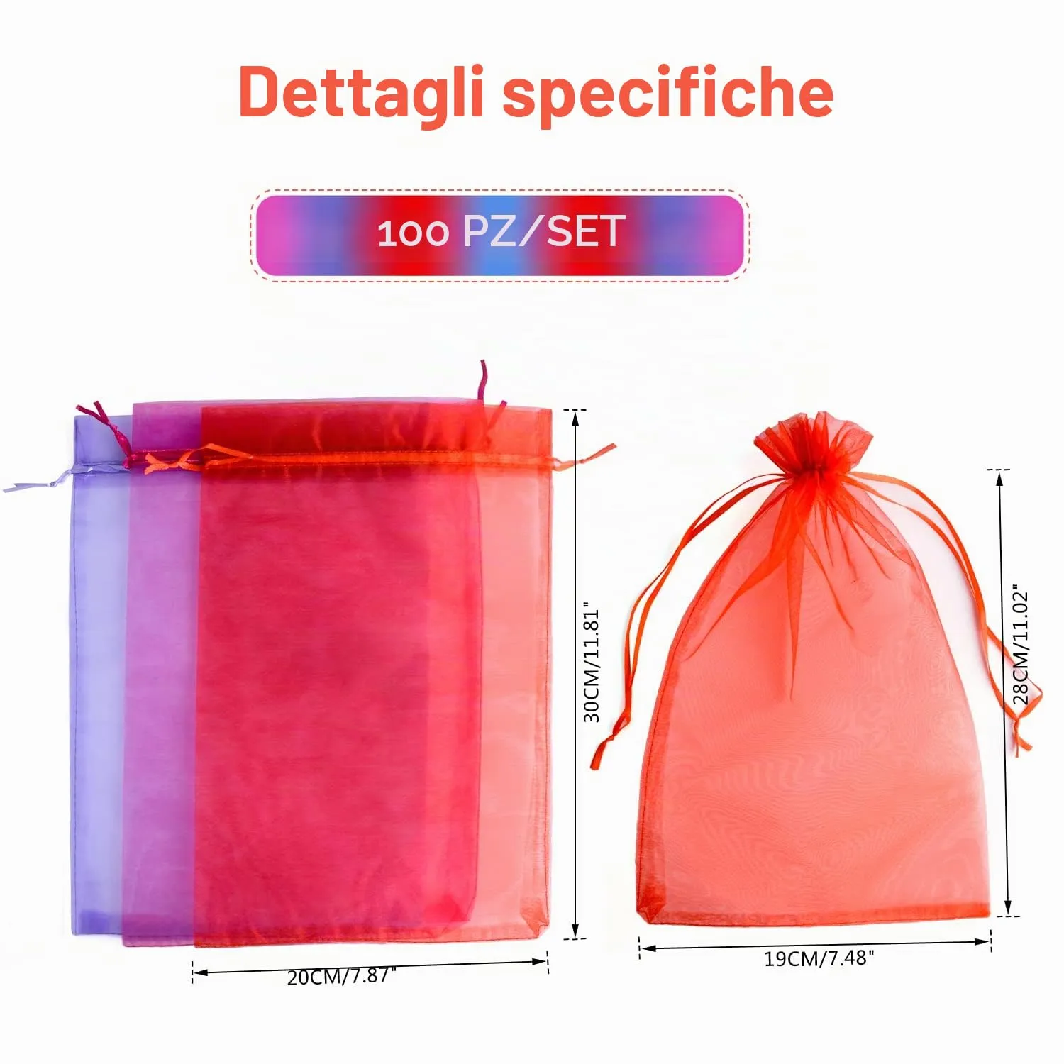 YFZYT Sacchetti in Organza 20x30cm, 100 Pezzi, Multicolore - immagine 2