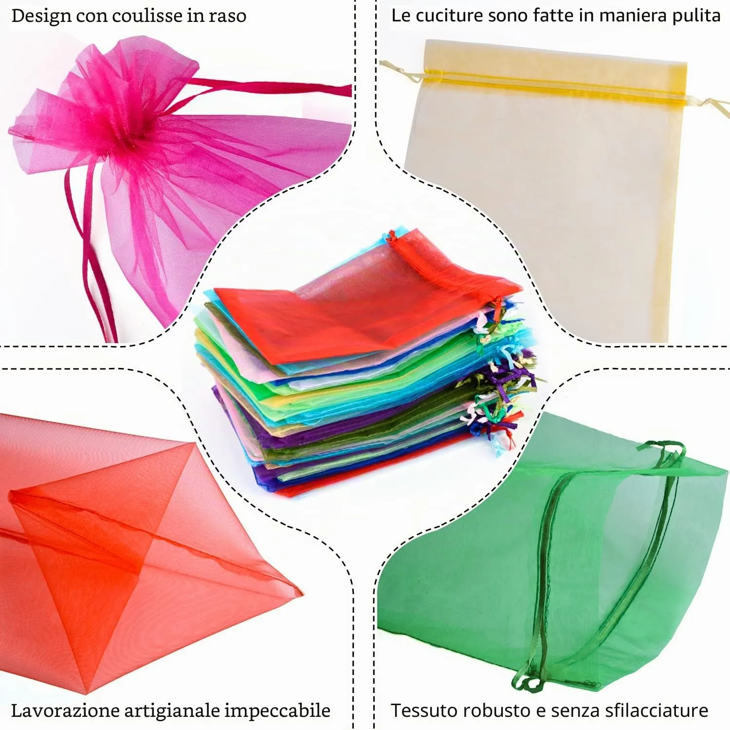 YFZYT Sacchetti in Organza 20x30cm, 100 Pezzi, Multicolore - immagine 3