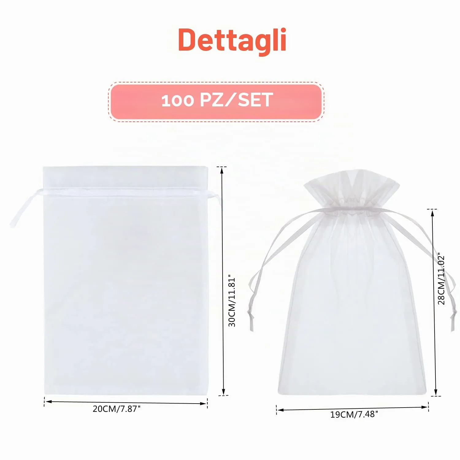YFZYT Sacchetti in Organza Bianchi, 20x30cm, 100pz - immagine 2