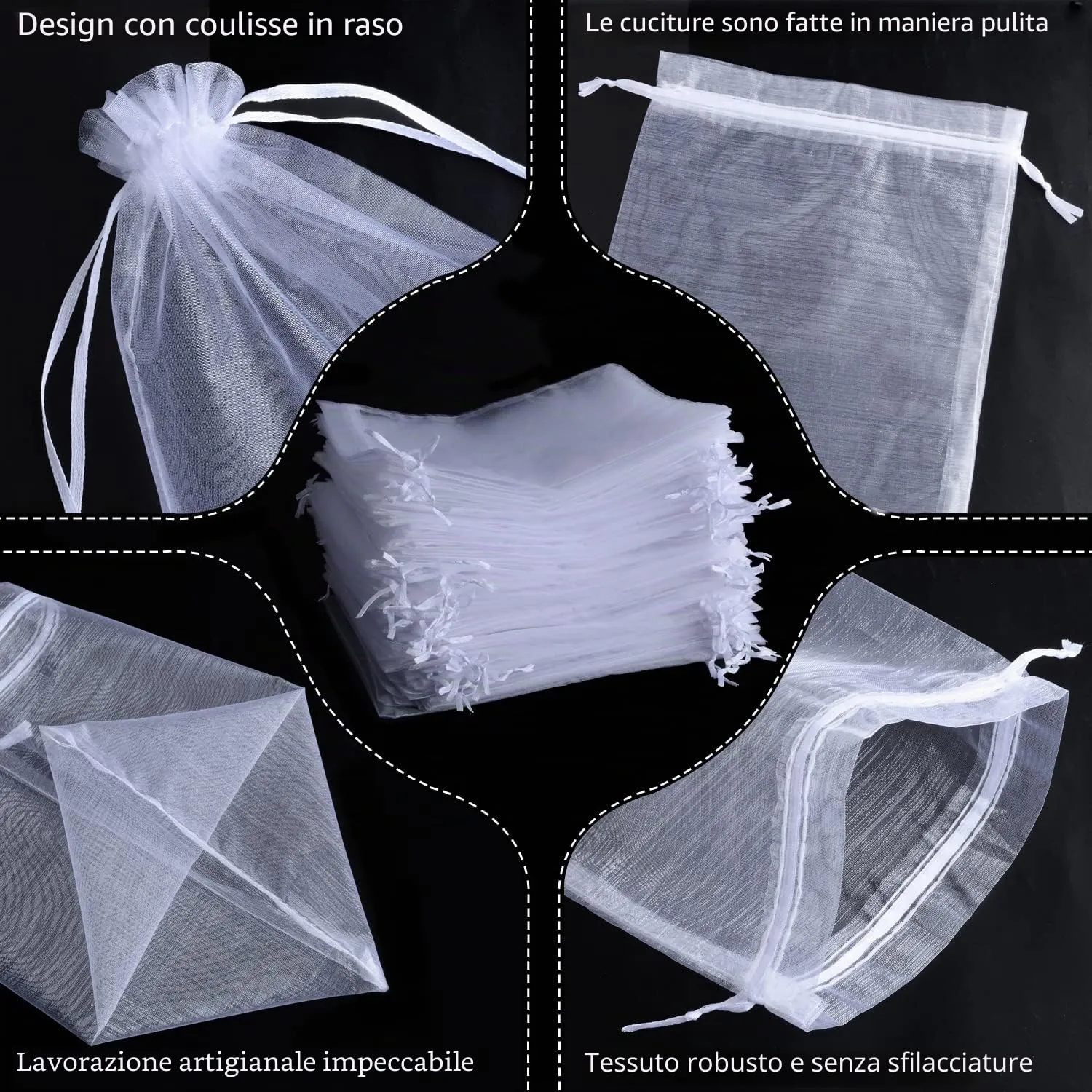 YFZYT Sacchetti in Organza Bianchi, 20x30cm, 100pz - immagine 3