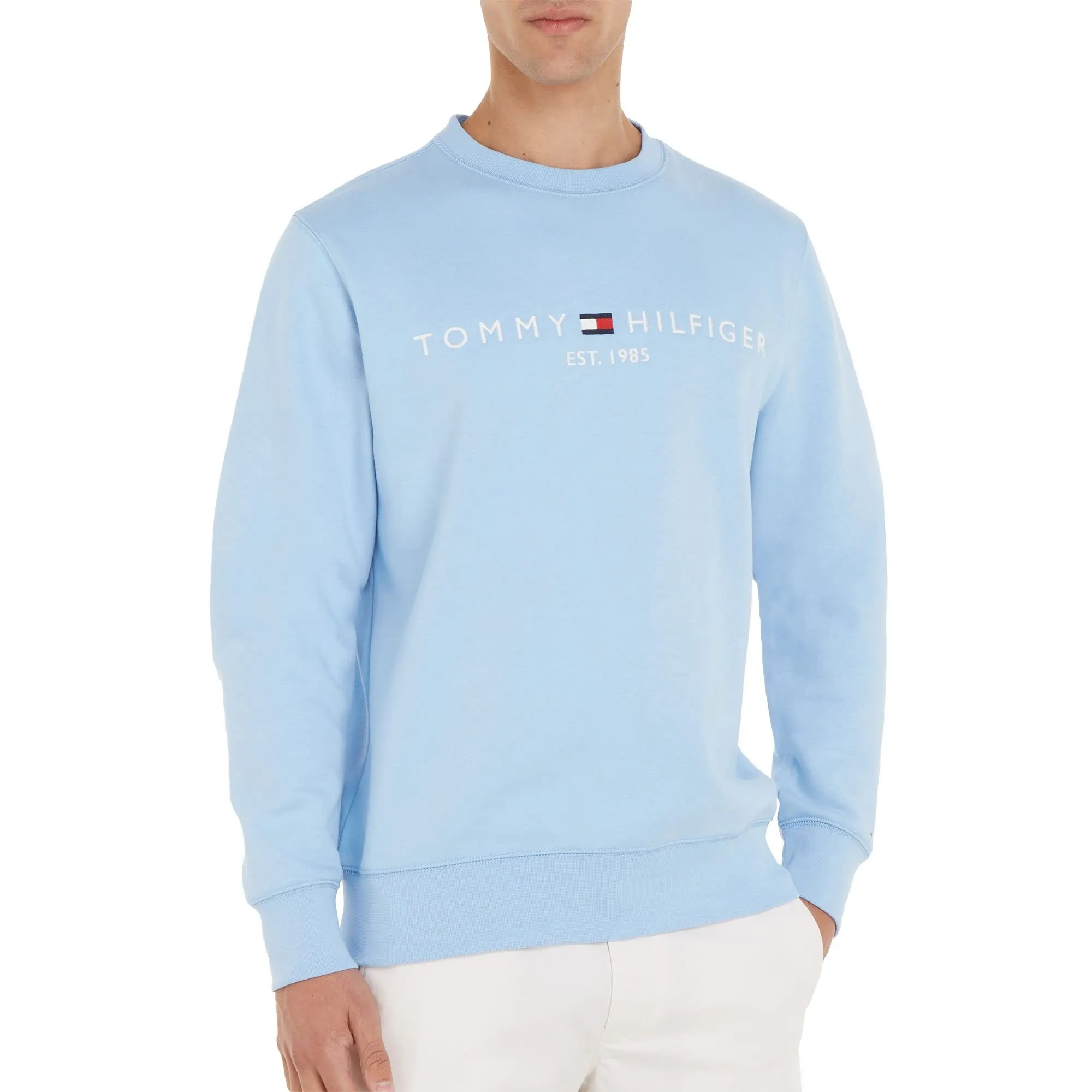 Tommy Hilfiger Felpa Uomo Logo senza Cappuccio, Blu Vessel Blue, S - immagine 1
