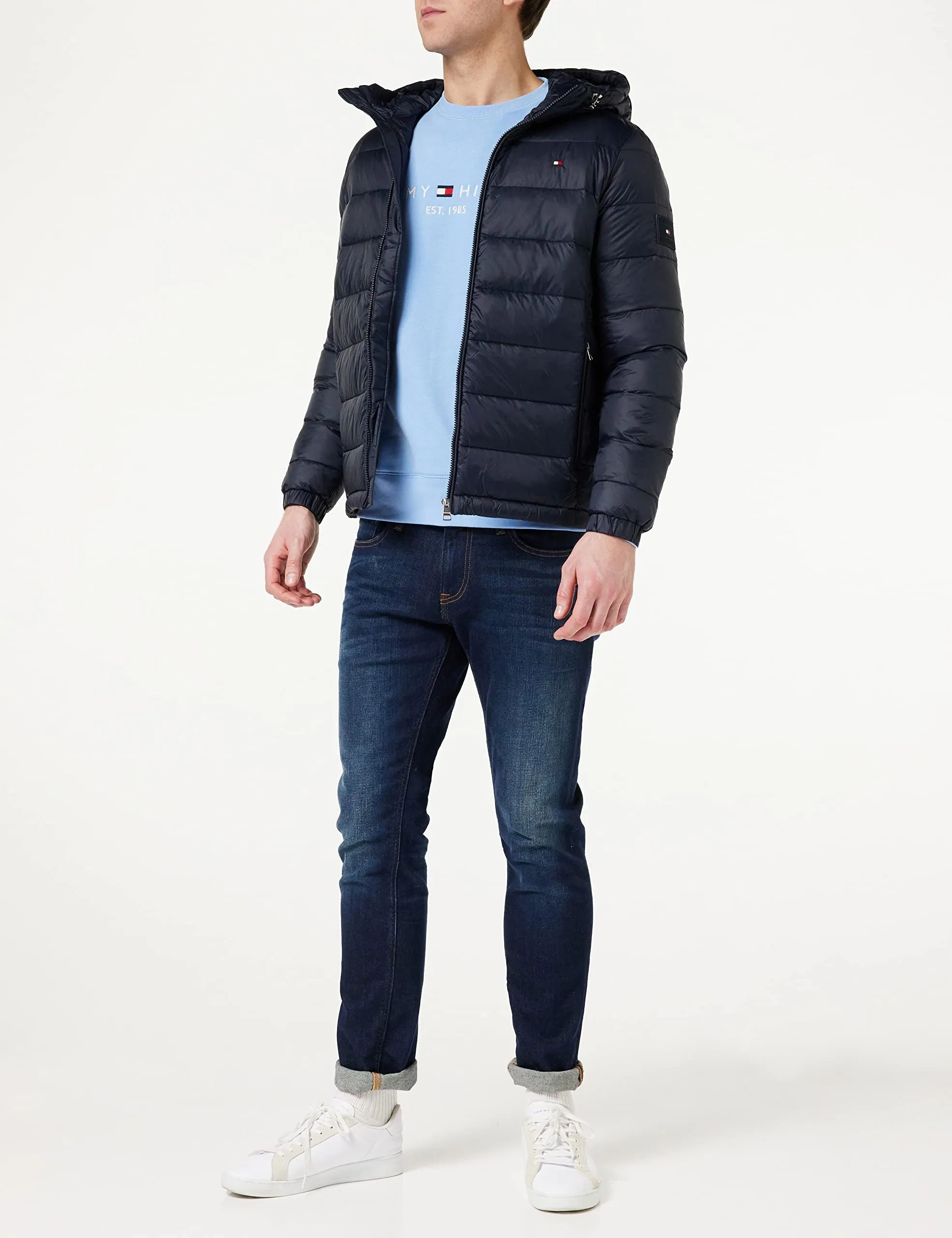 Tommy Hilfiger Felpa Uomo Logo senza Cappuccio, Blu Vessel Blue, S - immagine 3