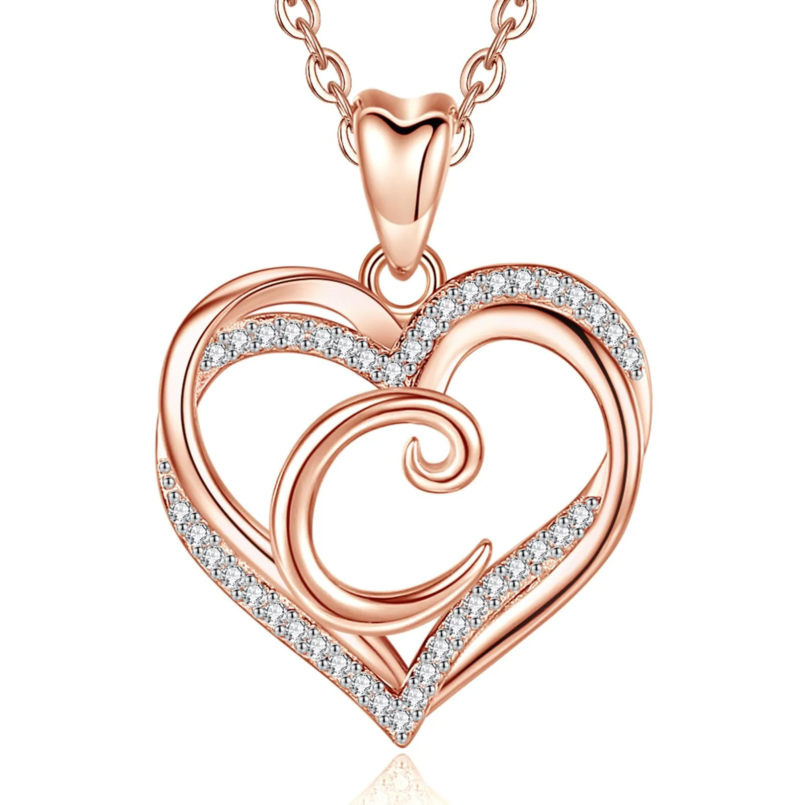 INFUSEU Collana Iniziale con Doppio Cuore e Ciondolo Lettera A-Z, Oro Rosa, Cubic Zirconia, Catena da 20 Pollici - immagine 1