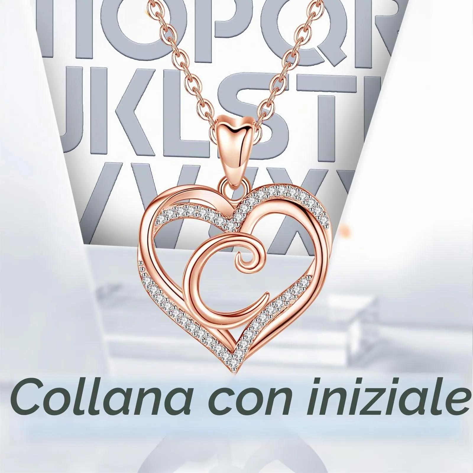 INFUSEU Collana Iniziale con Doppio Cuore e Ciondolo Lettera A-Z, Oro Rosa, Cubic Zirconia, Catena da 20 Pollici - immagine 9