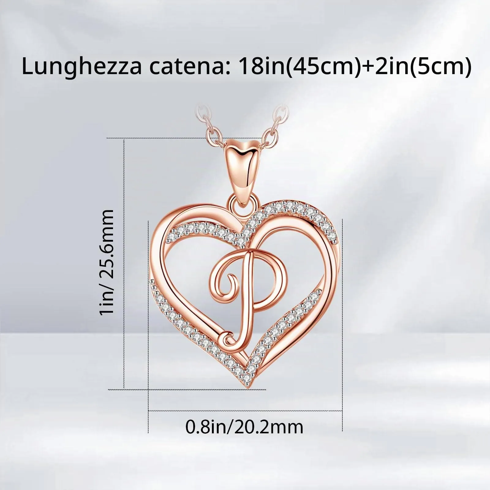 INFUSEU Collana Lettera Doppio Cuore in Oro Rosa con Cubic Zirconia, Catena 20 Pollici - immagine 5