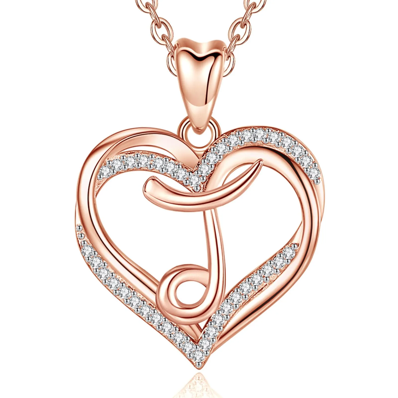 INFUSEU Collana Iniziale con Cuore e Cubic Zirconia per Donna, Catena da 20 Pollici - immagine 1