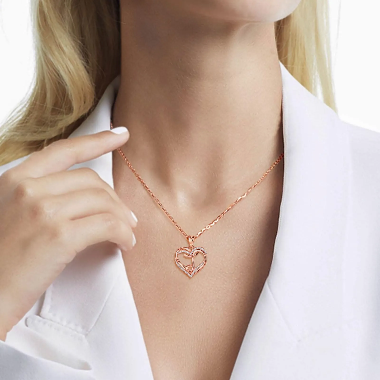 INFUSEU Collana Iniziale con Cuore e Cubic Zirconia per Donna, Catena da 20 Pollici - immagine 5