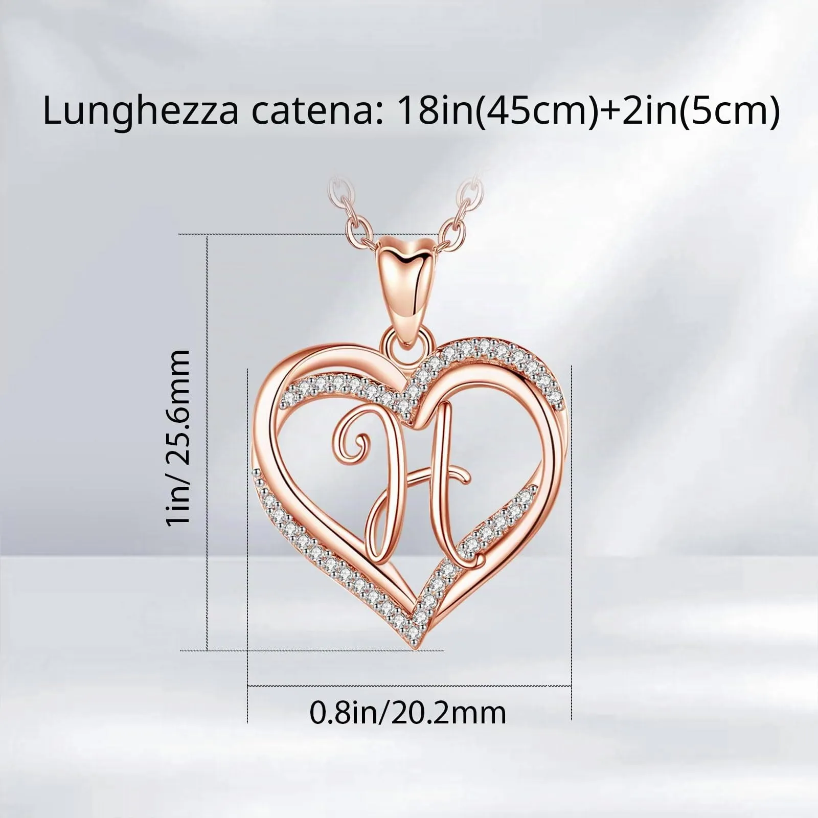 INFUSEU Collana Iniziale H con Doppio Cuore in Oro Rosa e Cubic Zirconia, Catena da 20 Pollici - immagine 6