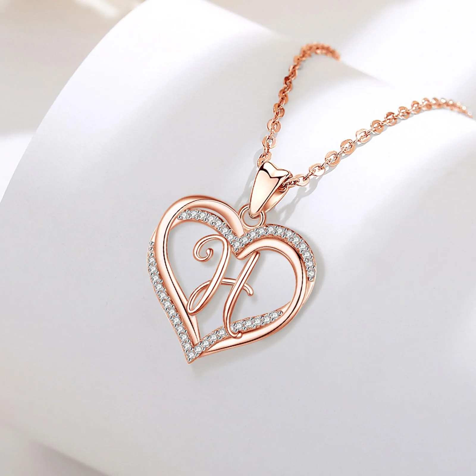 INFUSEU Collana Iniziale H con Doppio Cuore in Oro Rosa e Cubic Zirconia, Catena da 20 Pollici - immagine 9