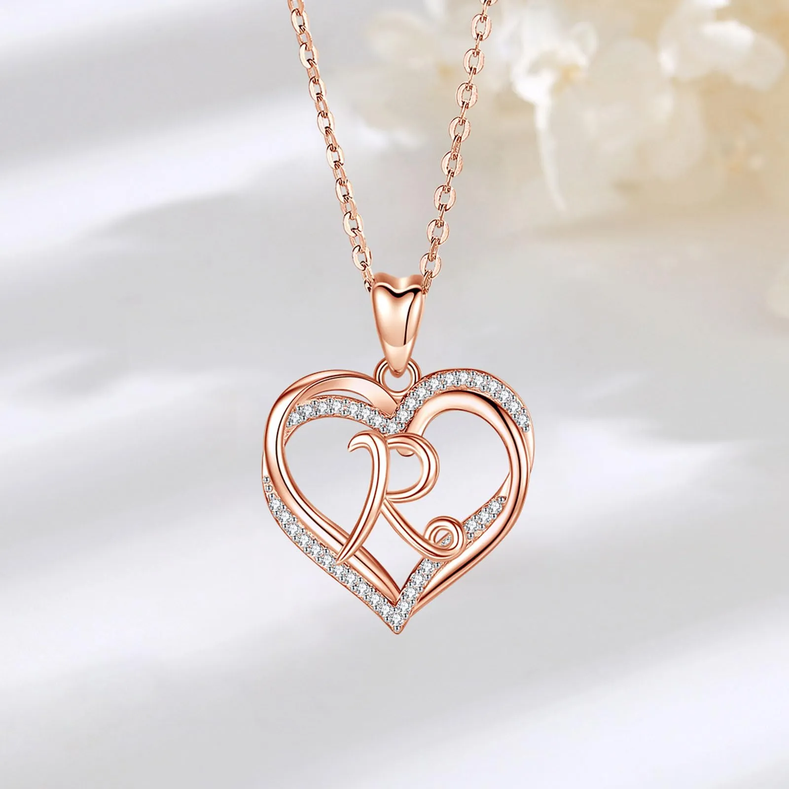 INFUSEU Collana Iniziale Cuore Oro Rosa con Cubic Zirconia, Catena da 20 Pollici - immagine 2