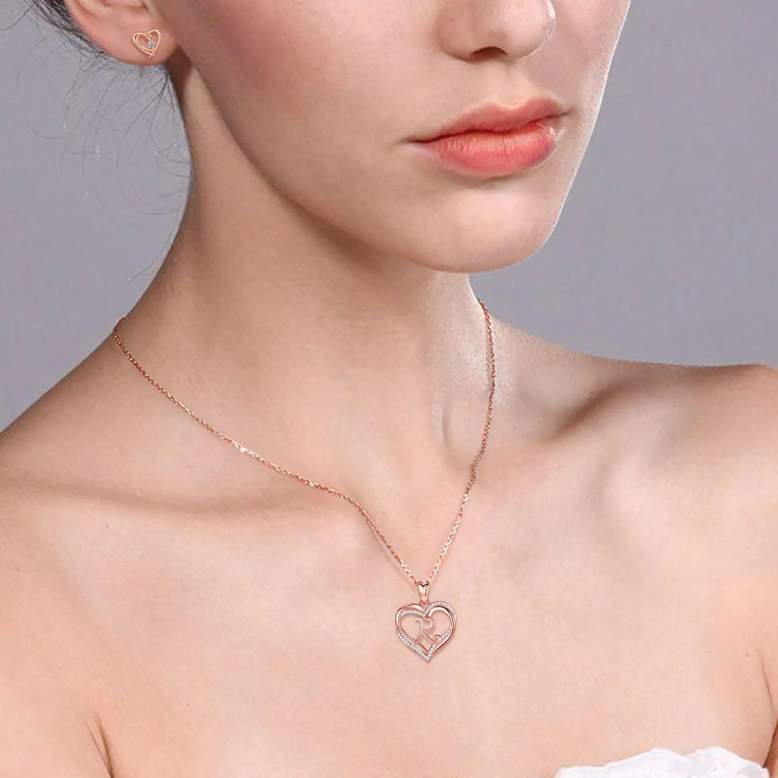 INFUSEU Collana Iniziale Cuore Oro Rosa con Cubic Zirconia, Catena da 20 Pollici - immagine 4