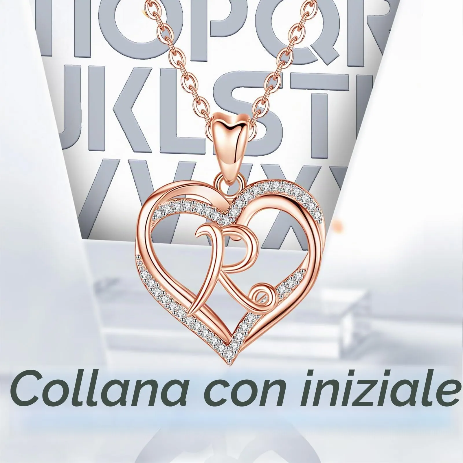 INFUSEU Collana Iniziale Cuore Oro Rosa con Cubic Zirconia, Catena da 20 Pollici - immagine 5
