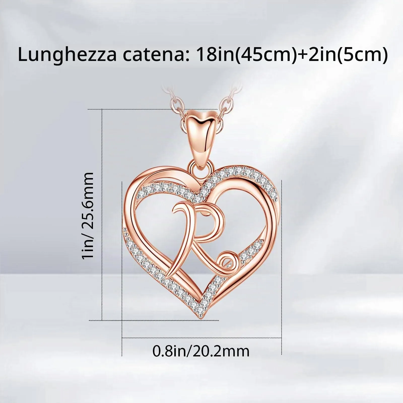 INFUSEU Collana Iniziale Cuore Oro Rosa con Cubic Zirconia, Catena da 20 Pollici - immagine 6
