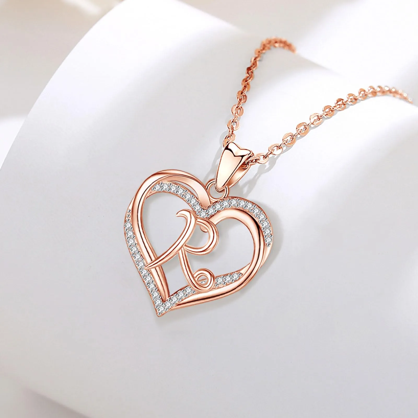 INFUSEU Collana Iniziale Cuore Oro Rosa con Cubic Zirconia, Catena da 20 Pollici - immagine 9