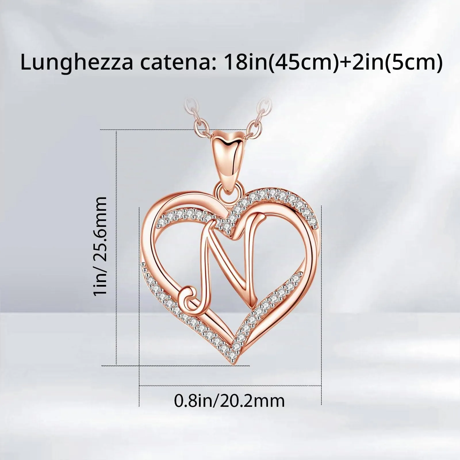 INFUSEU Collana con Ciondolo Lettera N e Doppio Cuore, Oro Rosa e Cubic Zirconia - immagine 6