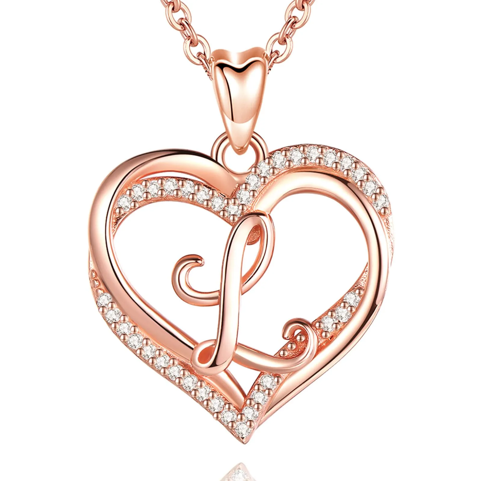 INFUSEU Collana Iniziale Cuore Donna in Oro Rosa con Cubic Zirconia, Catena da 20 Pollici - immagine 1