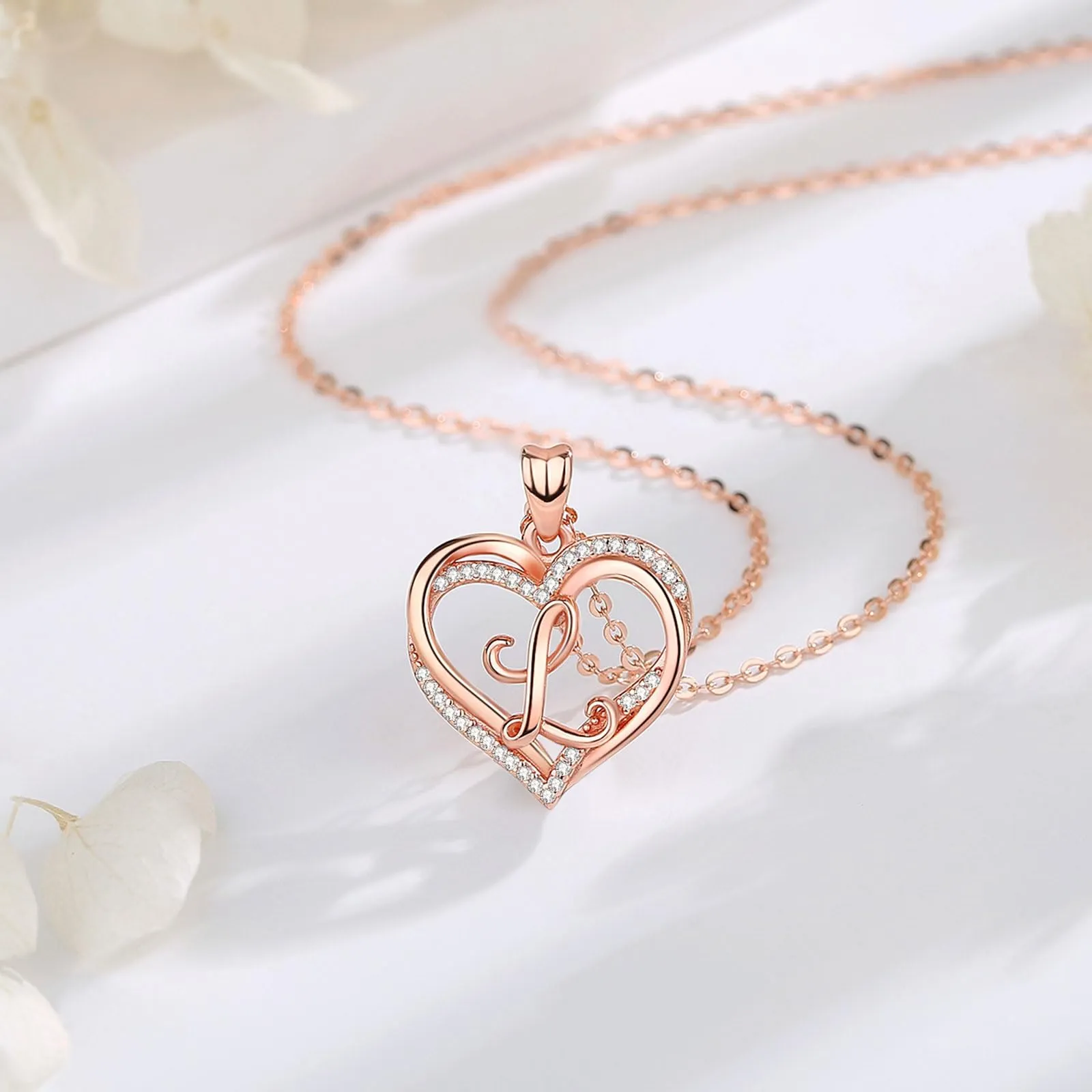 INFUSEU Collana Iniziale Cuore Donna in Oro Rosa con Cubic Zirconia, Catena da 20 Pollici - immagine 2