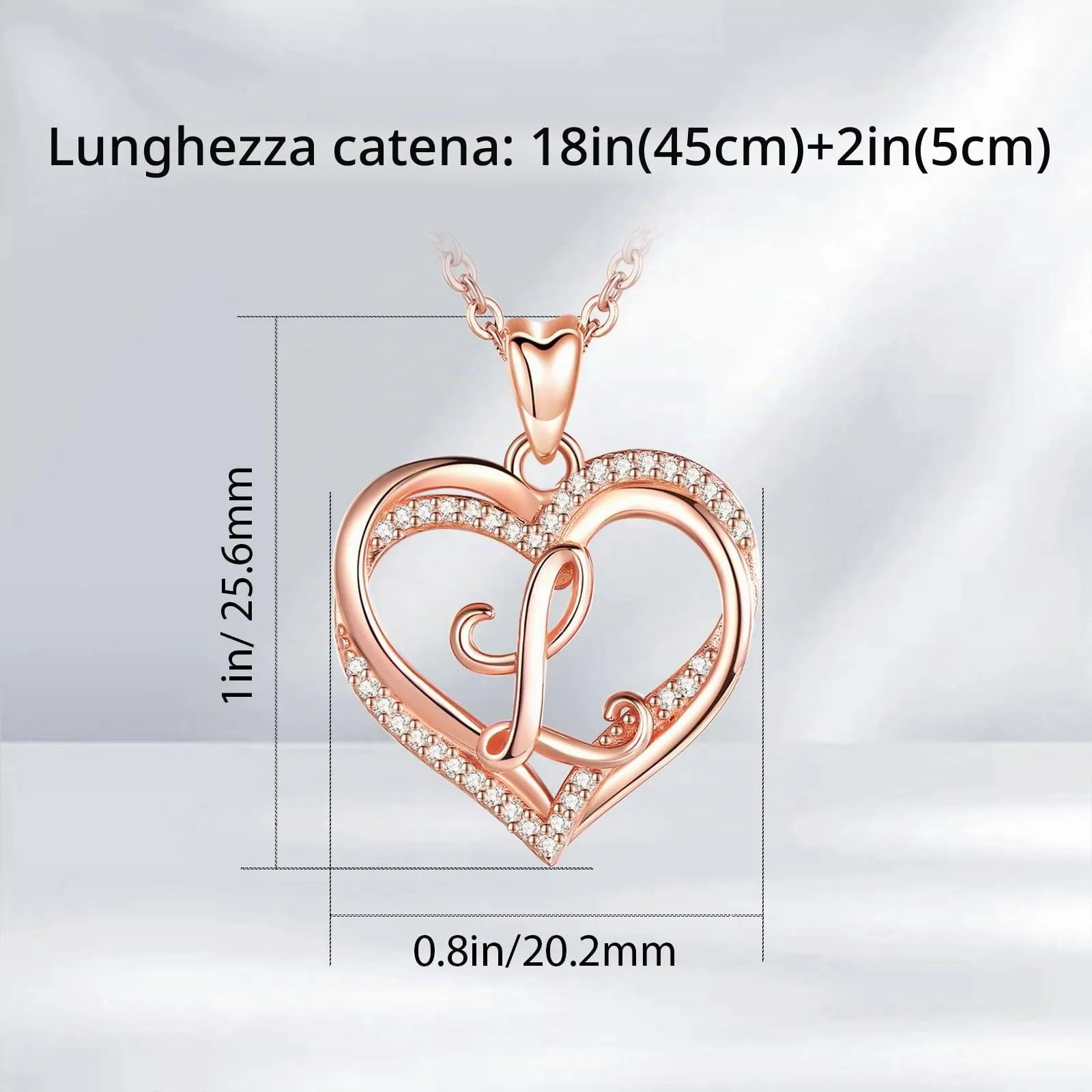 INFUSEU Collana Iniziale Cuore Donna in Oro Rosa con Cubic Zirconia, Catena da 20 Pollici - immagine 6
