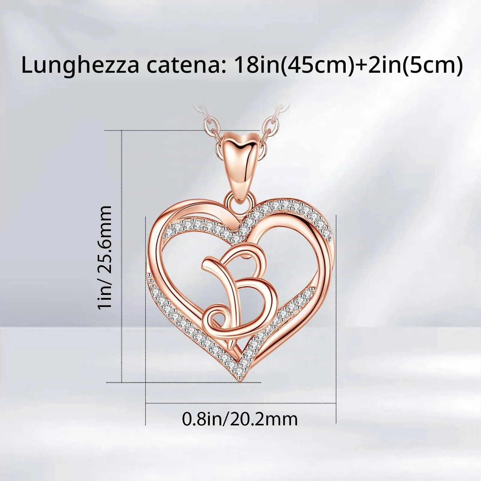 INFUSEU Collana Donna con Iniziale Lettera B, Ciondolo Doppio Cuore in Oro Rosa con Zirconi Cubici, Catena da 20 Pollici - immagine 6