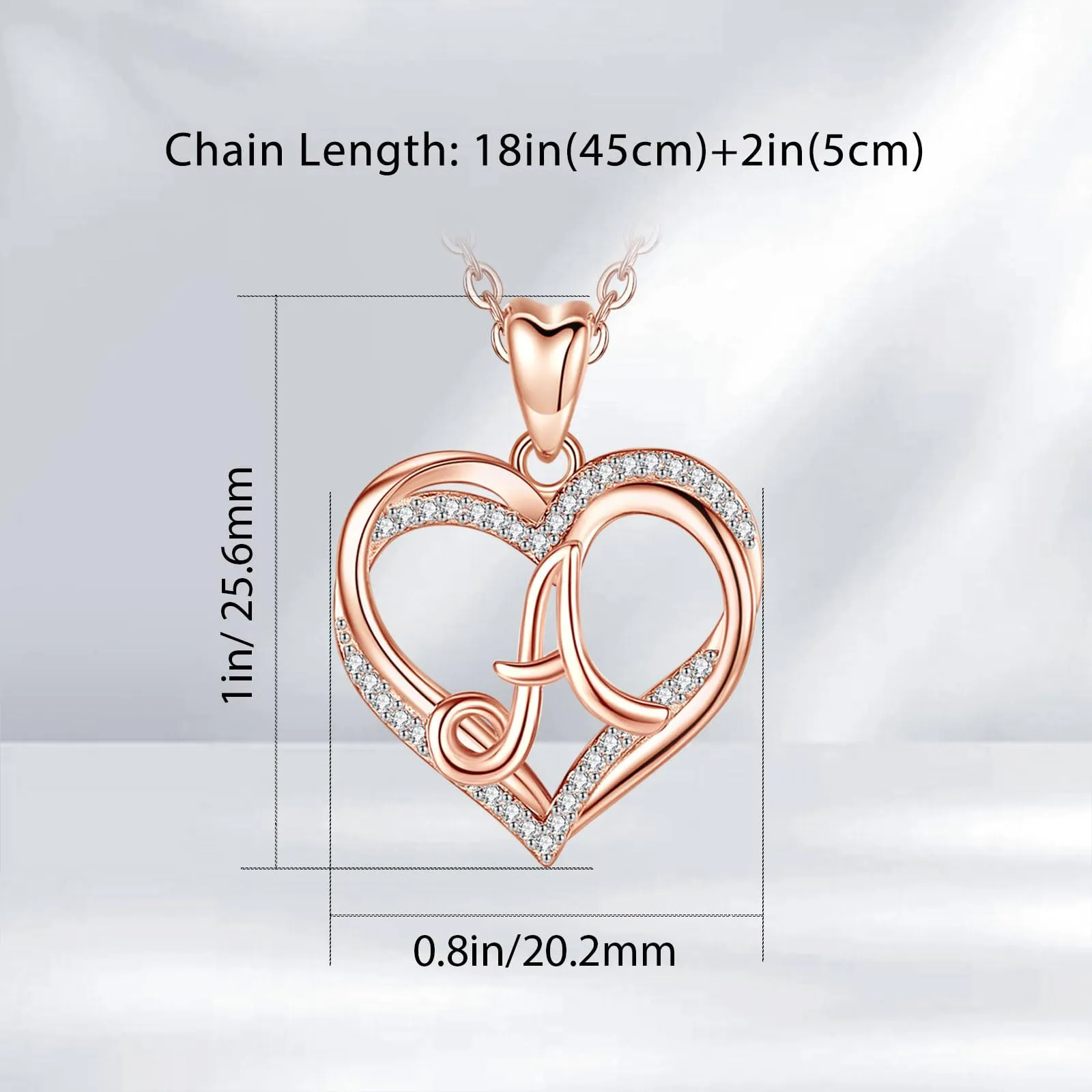 INFUSEU Collana Ciondolo Lettera Alfabeto Doppio Cuore Iniziale in Oro Rosa e Cubic Zirconia, Catena da 20 Pollici - immagine 6