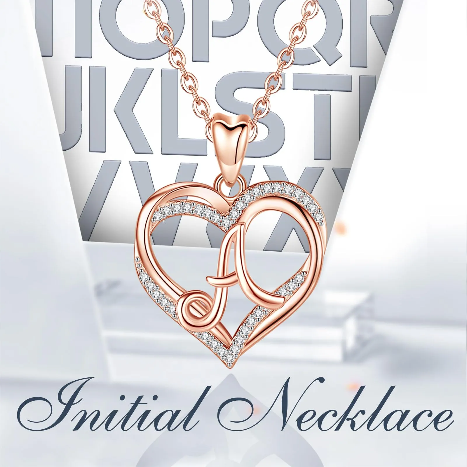 INFUSEU Collana Ciondolo Lettera Alfabeto Doppio Cuore Iniziale in Oro Rosa e Cubic Zirconia, Catena da 20 Pollici - immagine 7