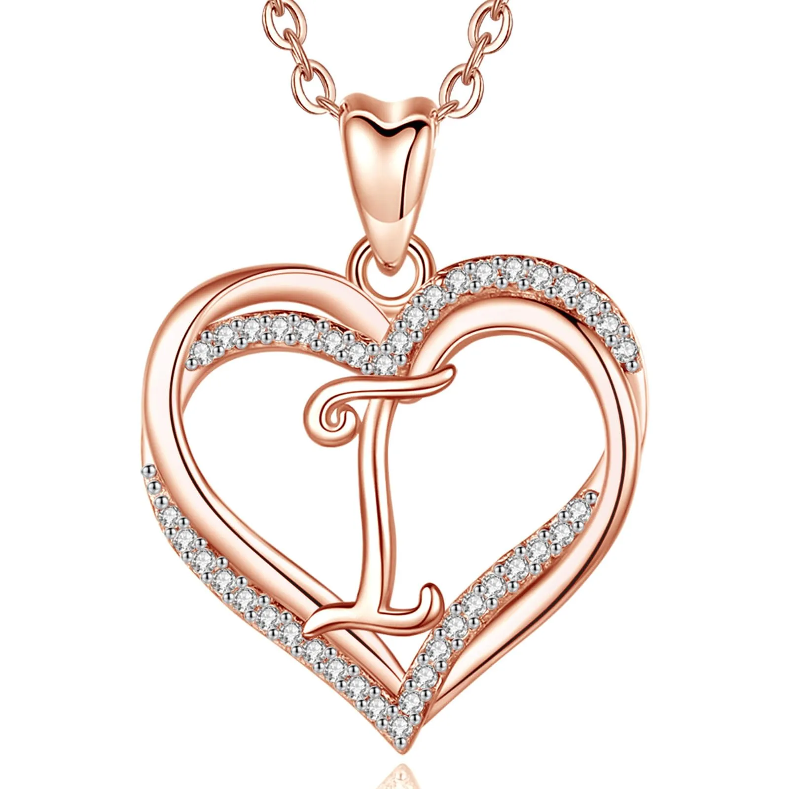 INFUSEU Collana Doppio Cuore con Iniziale Alfabeto Lettera I, Oro Rosa, 20 Pollici - immagine 1
