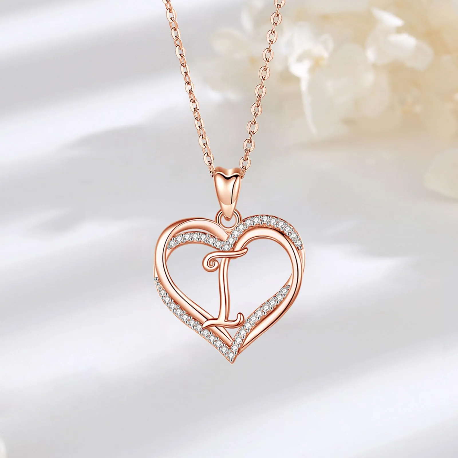 INFUSEU Collana Doppio Cuore con Iniziale Alfabeto Lettera I, Oro Rosa, 20 Pollici - immagine 8