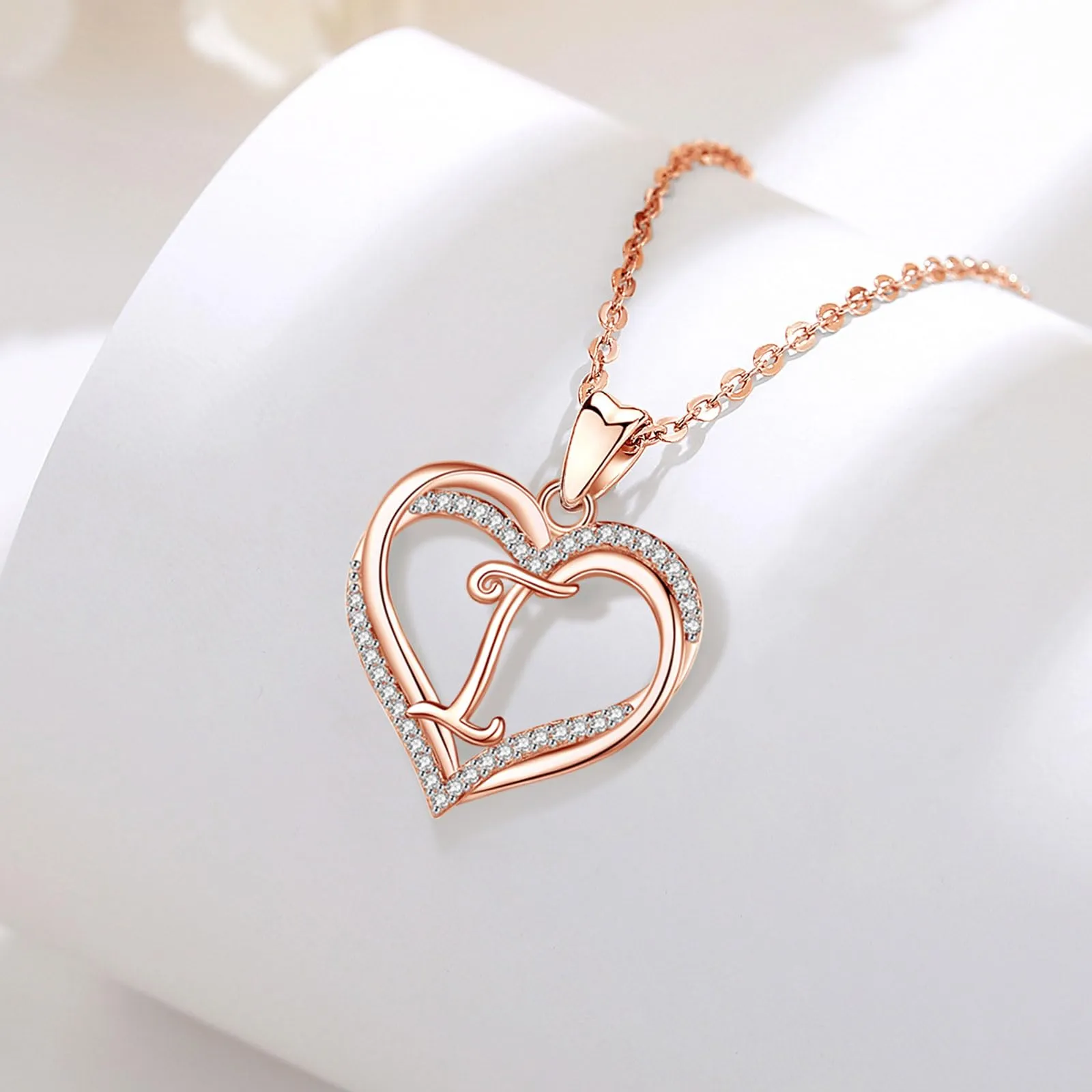 INFUSEU Collana Doppio Cuore con Iniziale Alfabeto Lettera I, Oro Rosa, 20 Pollici - immagine 9