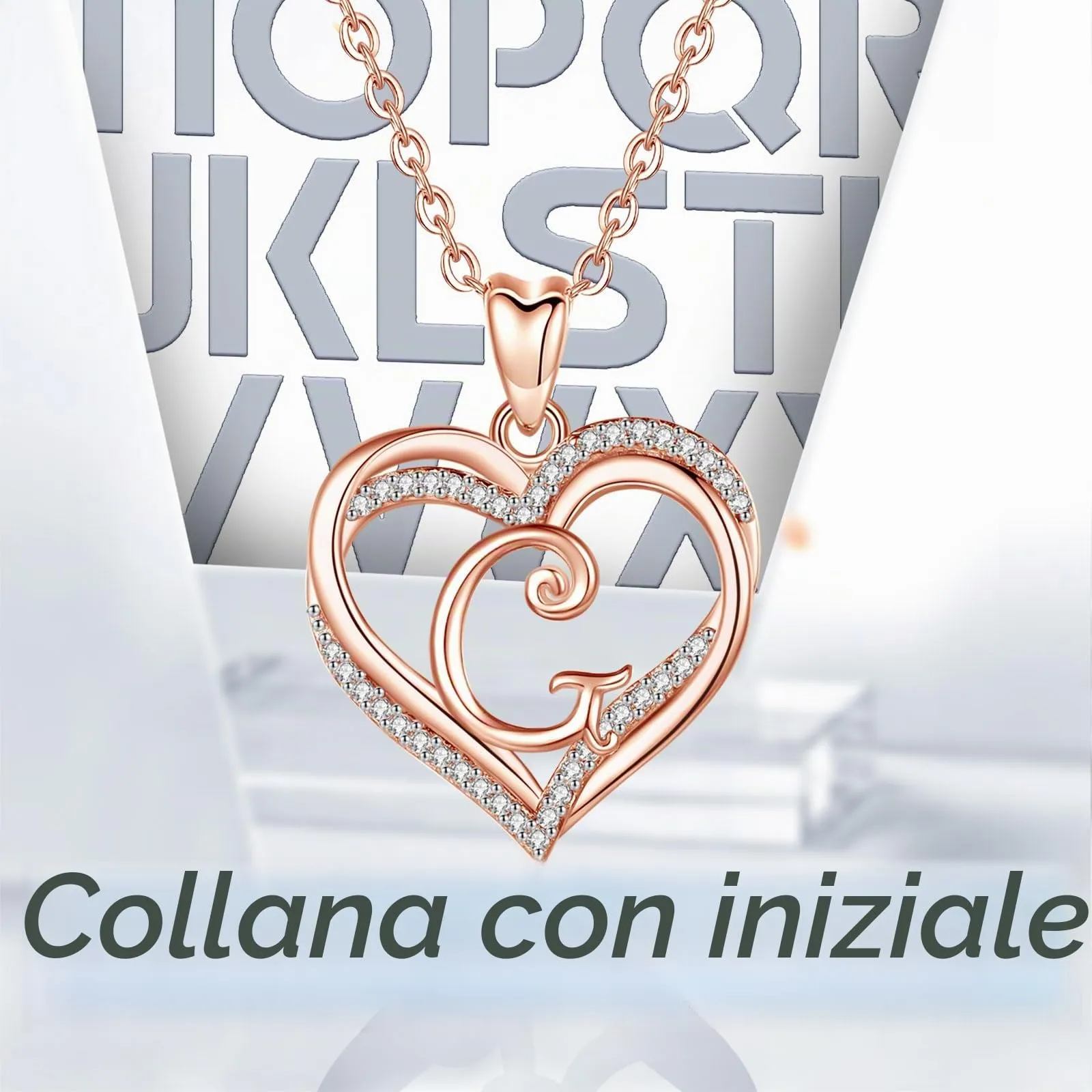 INFUSEU Collana Lettera Alfabeto con Ciondolo Doppio Cuore, Oro Rosa, 20 Pollici - immagine 7
