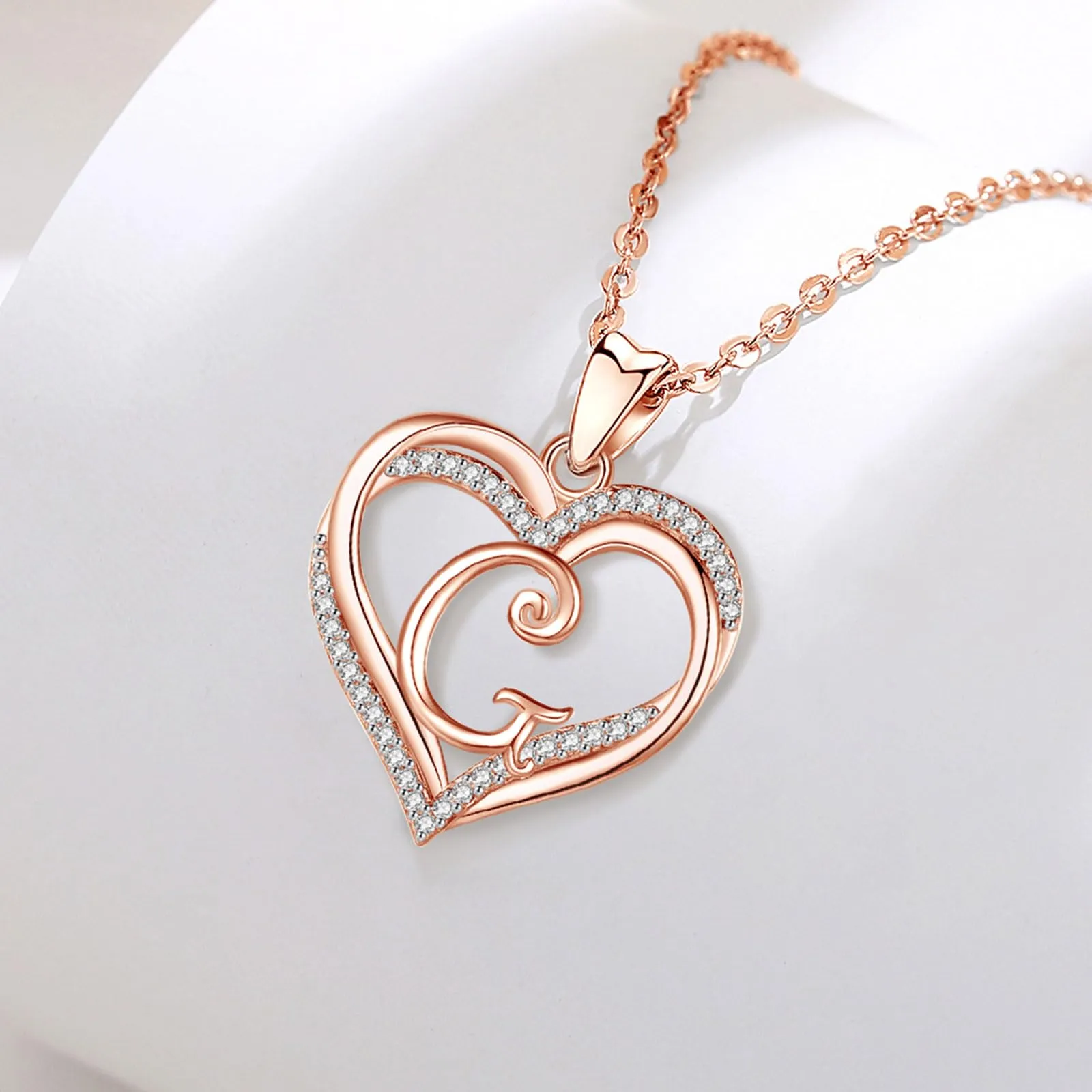 INFUSEU Collana Lettera Alfabeto con Ciondolo Doppio Cuore, Oro Rosa, 20 Pollici - immagine 9