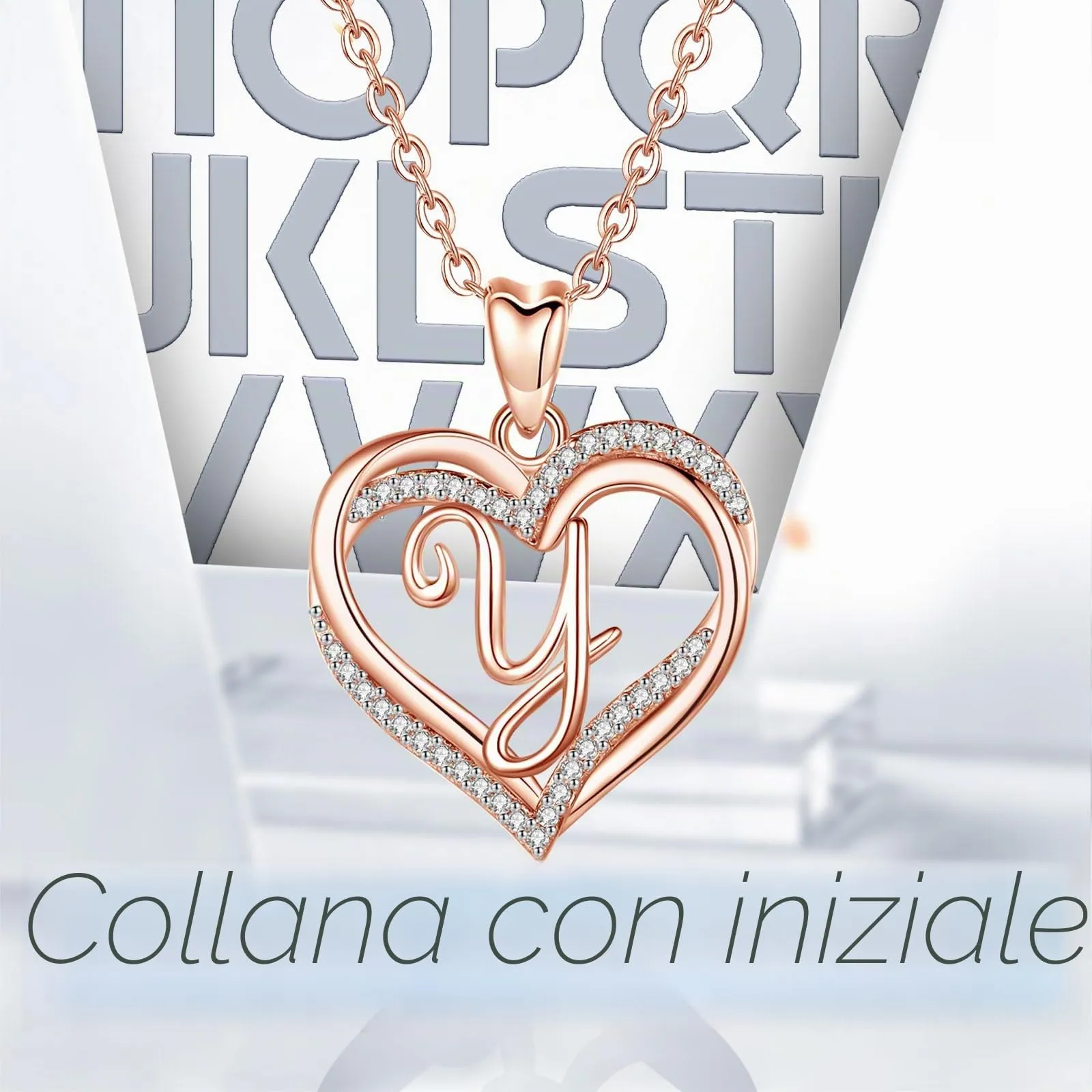 INFUSEU Collana con Ciondolo Doppio Cuore e Iniziale Personalizzata A-Z, Oro Rosa, Cubic Zirconia - immagine 5