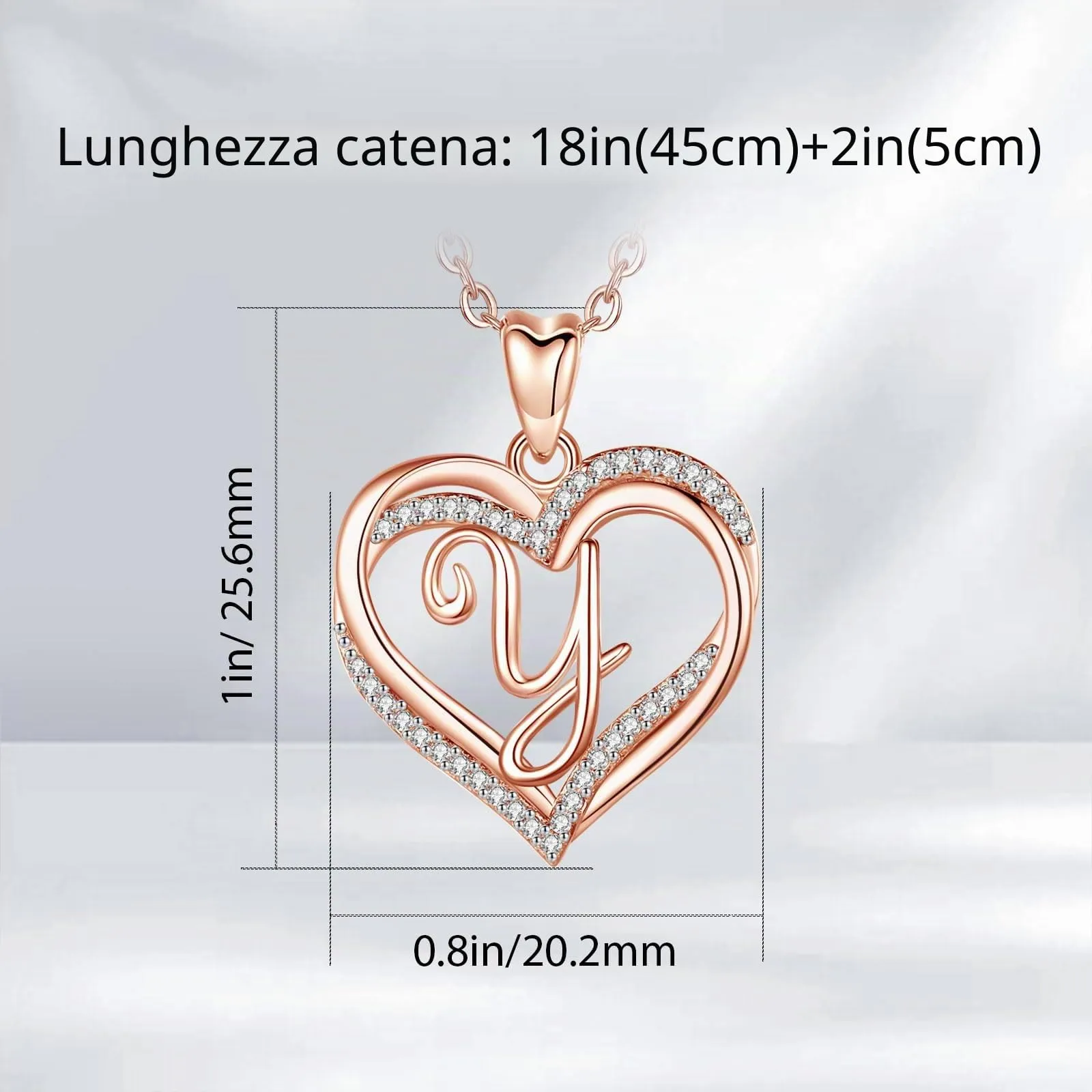 INFUSEU Collana con Ciondolo Doppio Cuore e Iniziale Personalizzata A-Z, Oro Rosa, Cubic Zirconia - immagine 6