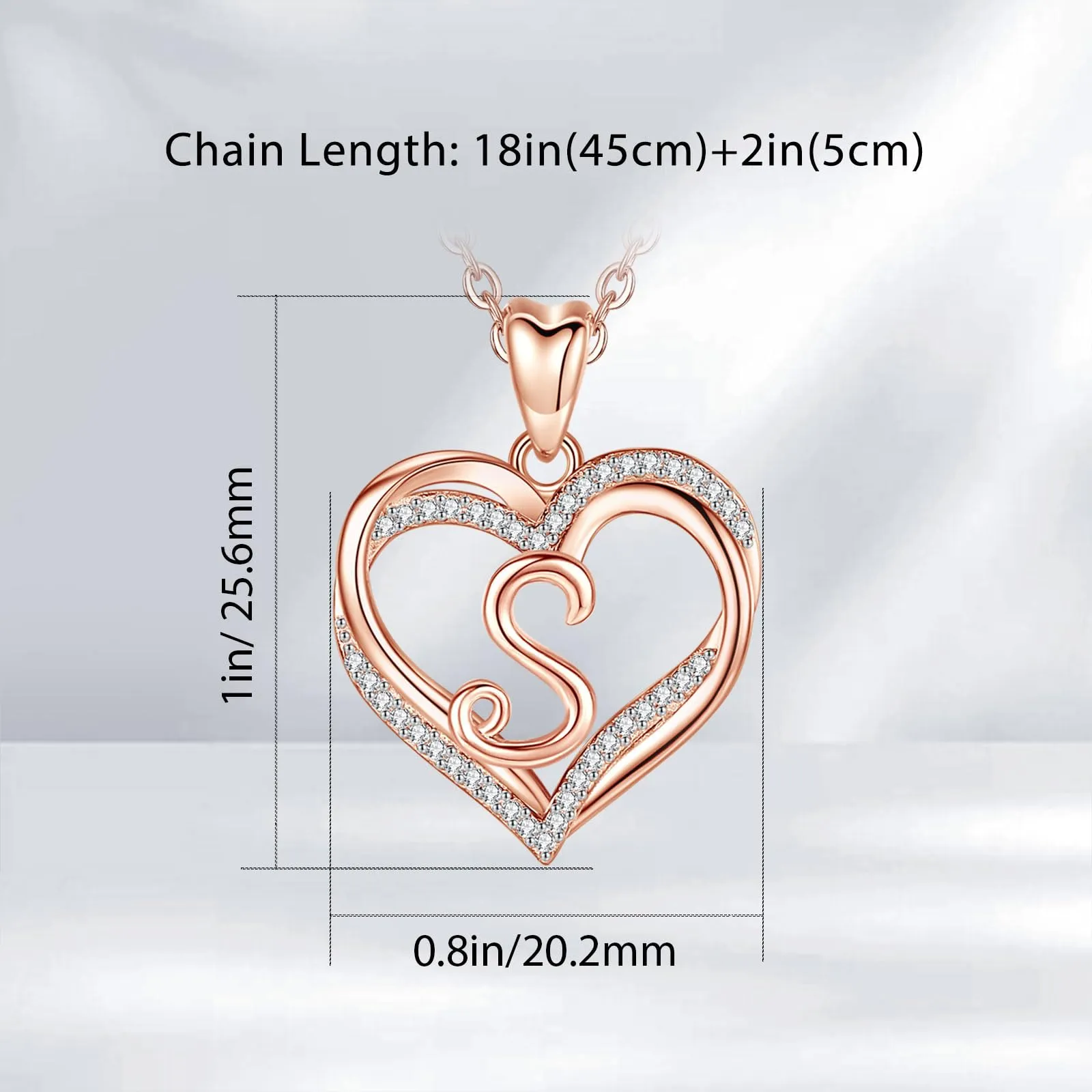 INFUSEU Collana Iniziale Cuore Donna, Ciondolo Lettera S in Oro Rosa con Cubic Zirconia, Catena da 20 Pollici - immagine 5