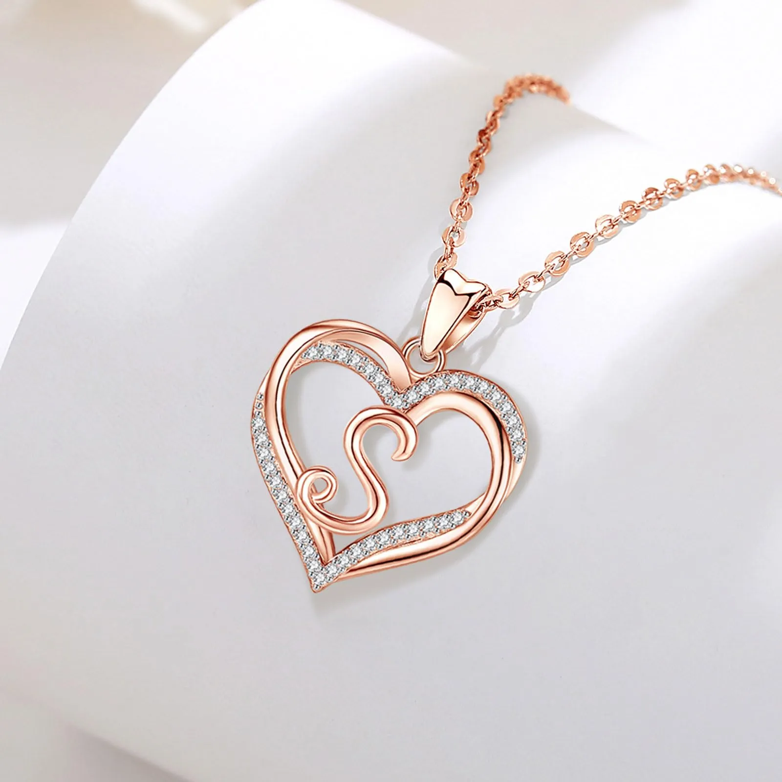 INFUSEU Collana Iniziale Cuore Donna, Ciondolo Lettera S in Oro Rosa con Cubic Zirconia, Catena da 20 Pollici - immagine 9