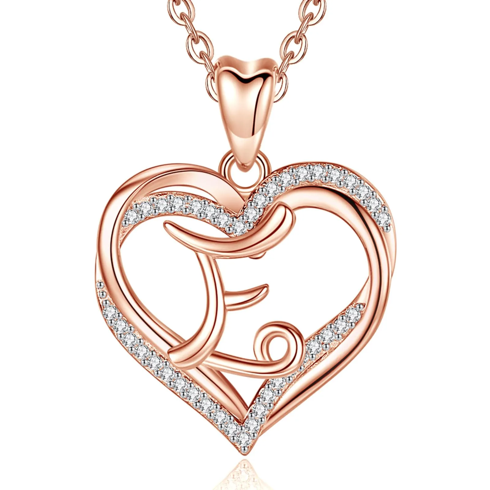 INFUSEU Collana Lettera Donna Oro Rosa Iniziale E Ciondolo Cuore Cubic Zirconia, Catena da 20 Pollici - immagine 1
