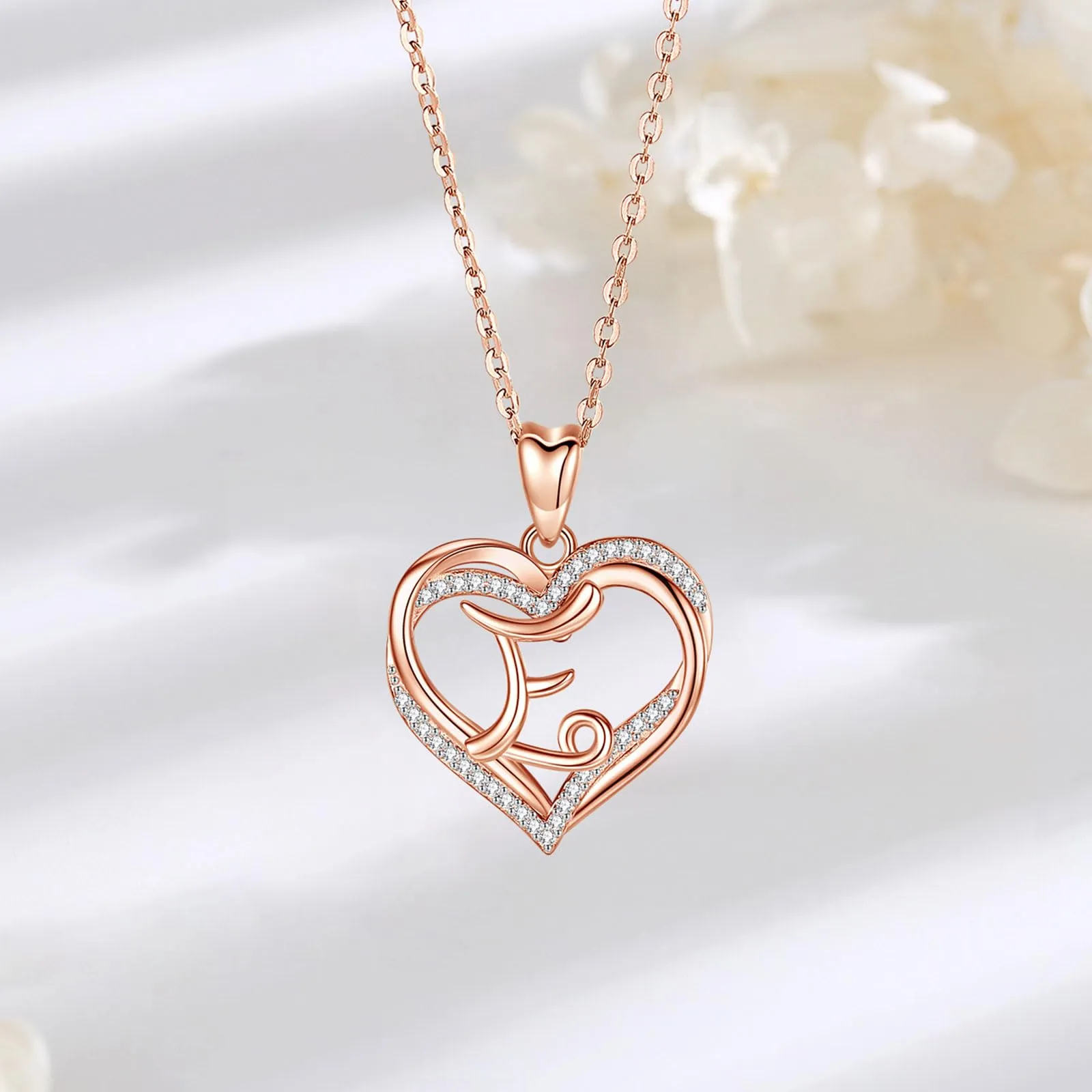 INFUSEU Collana Lettera Donna Oro Rosa Iniziale E Ciondolo Cuore Cubic Zirconia, Catena da 20 Pollici - immagine 2