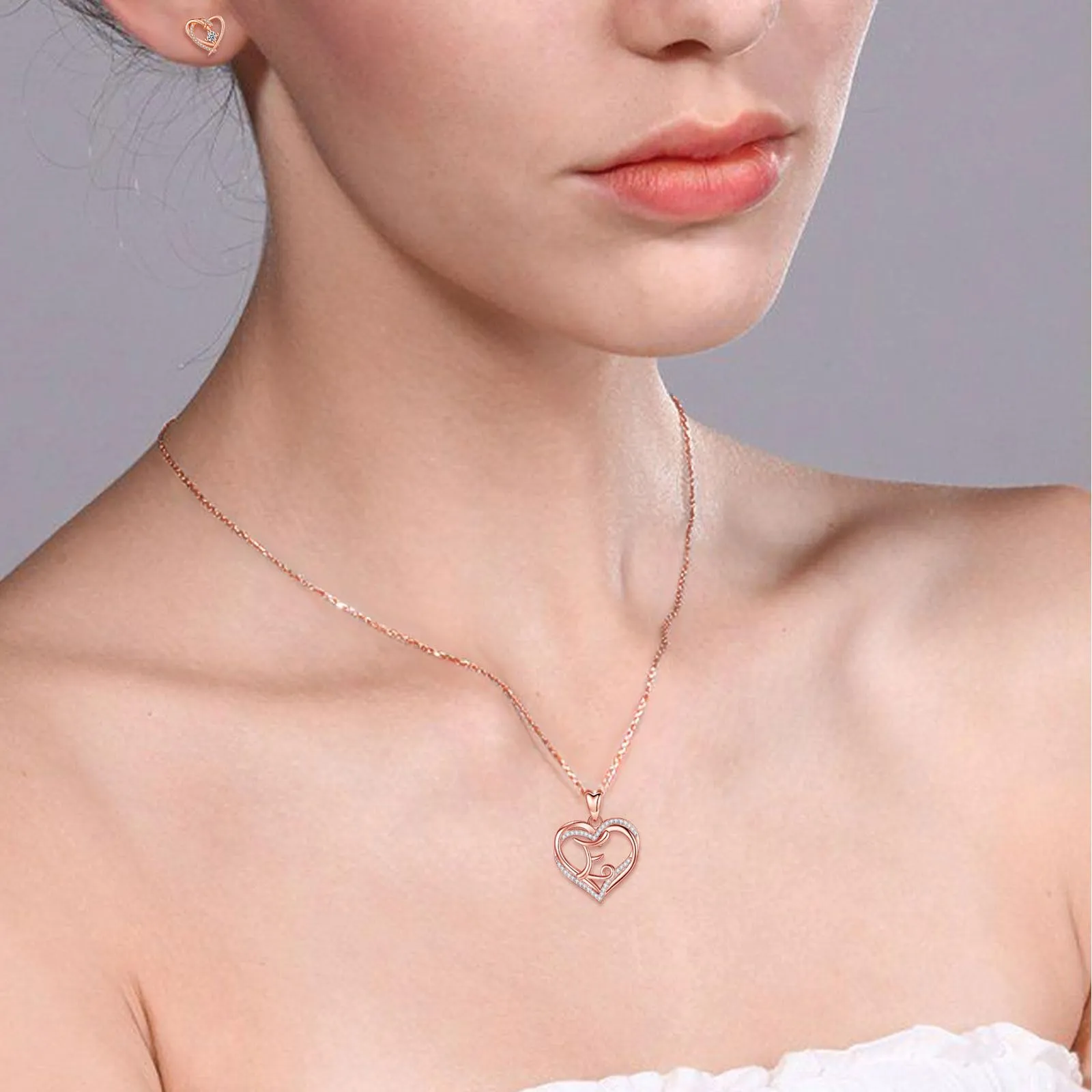INFUSEU Collana Lettera Donna Oro Rosa Iniziale E Ciondolo Cuore Cubic Zirconia, Catena da 20 Pollici - immagine 4
