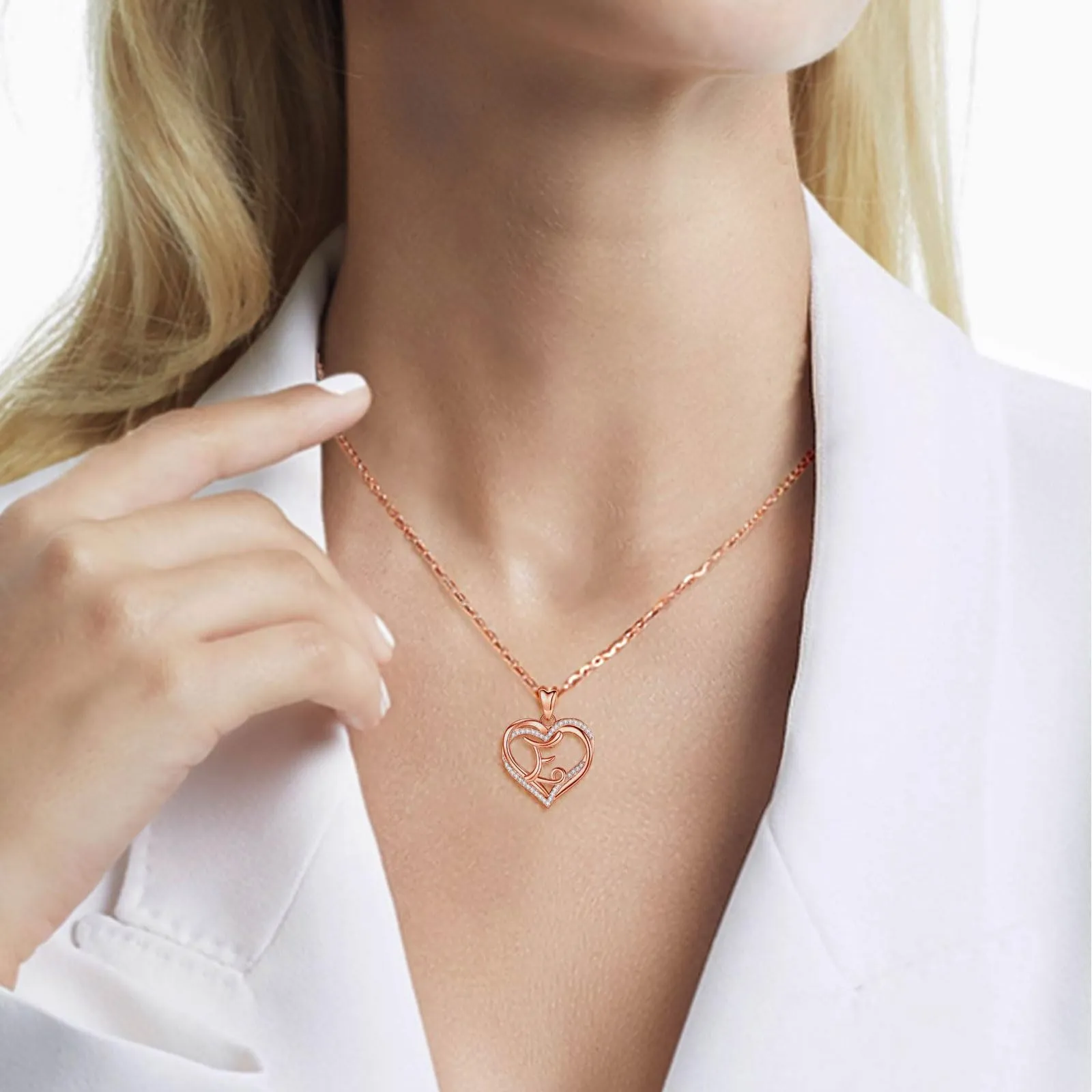 INFUSEU Collana Lettera Donna Oro Rosa Iniziale E Ciondolo Cuore Cubic Zirconia, Catena da 20 Pollici - immagine 8