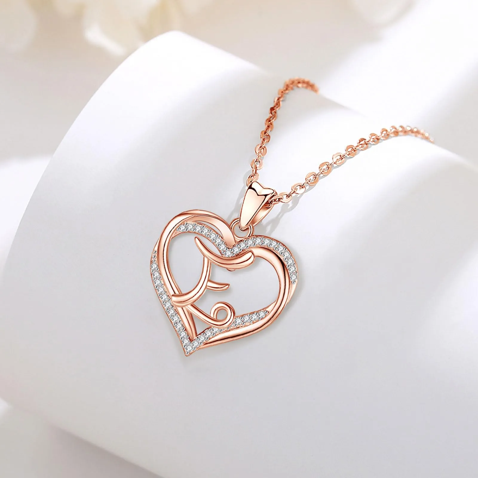 INFUSEU Collana Lettera Donna Oro Rosa Iniziale E Ciondolo Cuore Cubic Zirconia, Catena da 20 Pollici - immagine 9