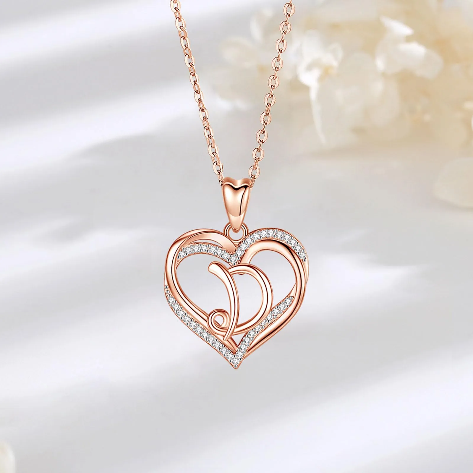 INFUSEU Collana Cuore Iniziale D in Oro Rosa con Cubic Zirconia, Catena da 20 Pollici - immagine 2