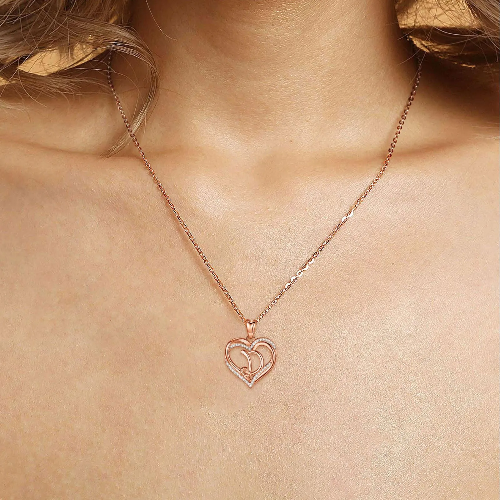 INFUSEU Collana Cuore Iniziale D in Oro Rosa con Cubic Zirconia, Catena da 20 Pollici - immagine 4