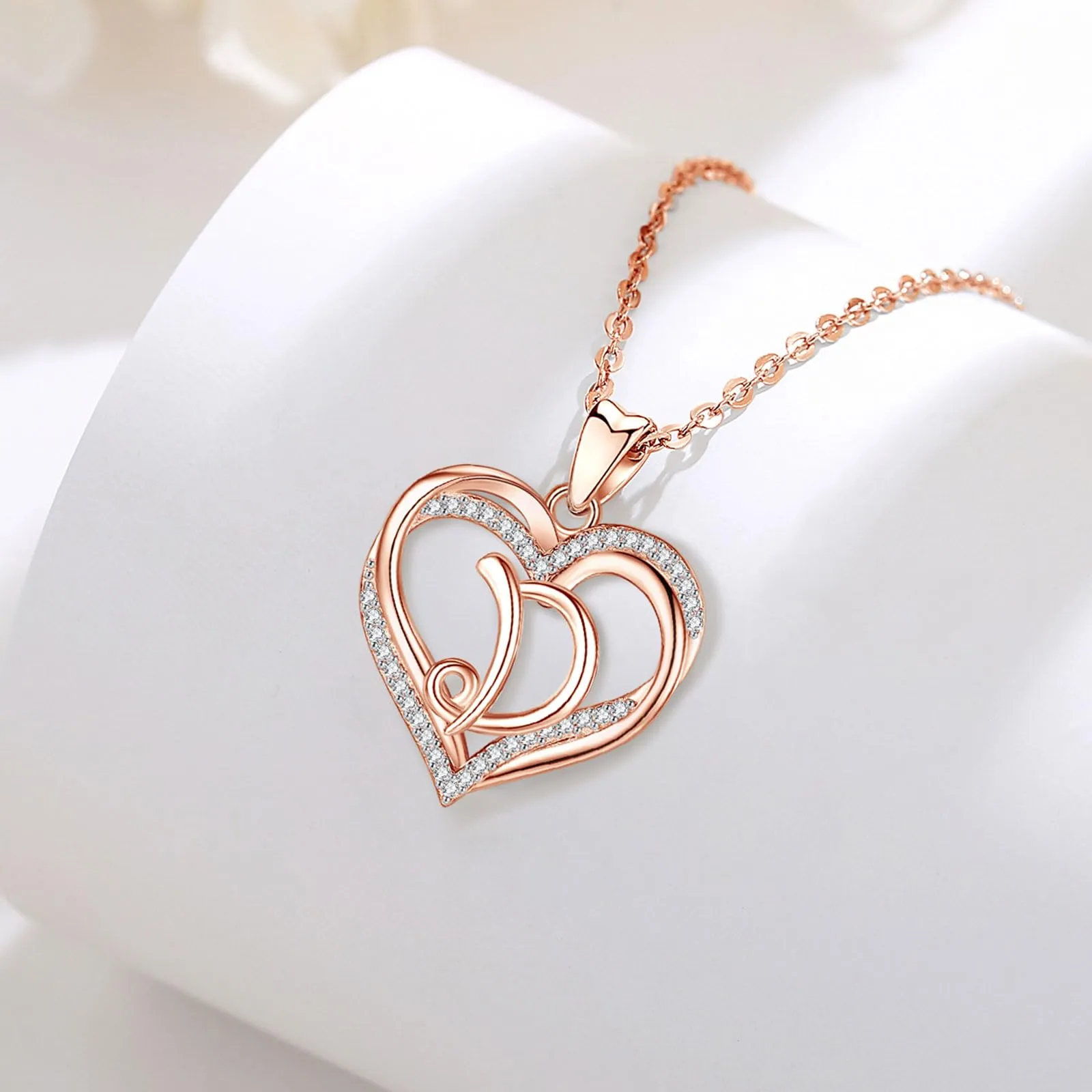 INFUSEU Collana Cuore Iniziale D in Oro Rosa con Cubic Zirconia, Catena da 20 Pollici - immagine 9