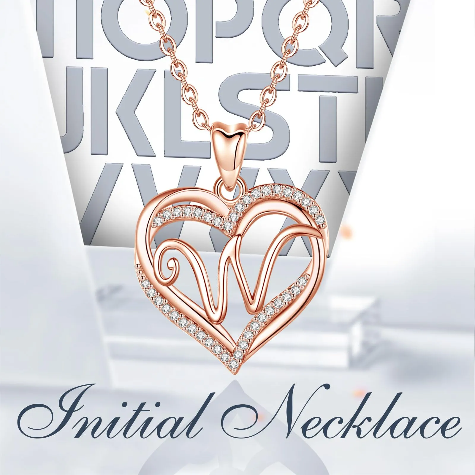 INFUSEU Collana Alfabeto Lettera W con Ciondolo Doppio Cuore in Oro Rosa e Cubic Zirconia, Catena da 20 Pollici - immagine 5