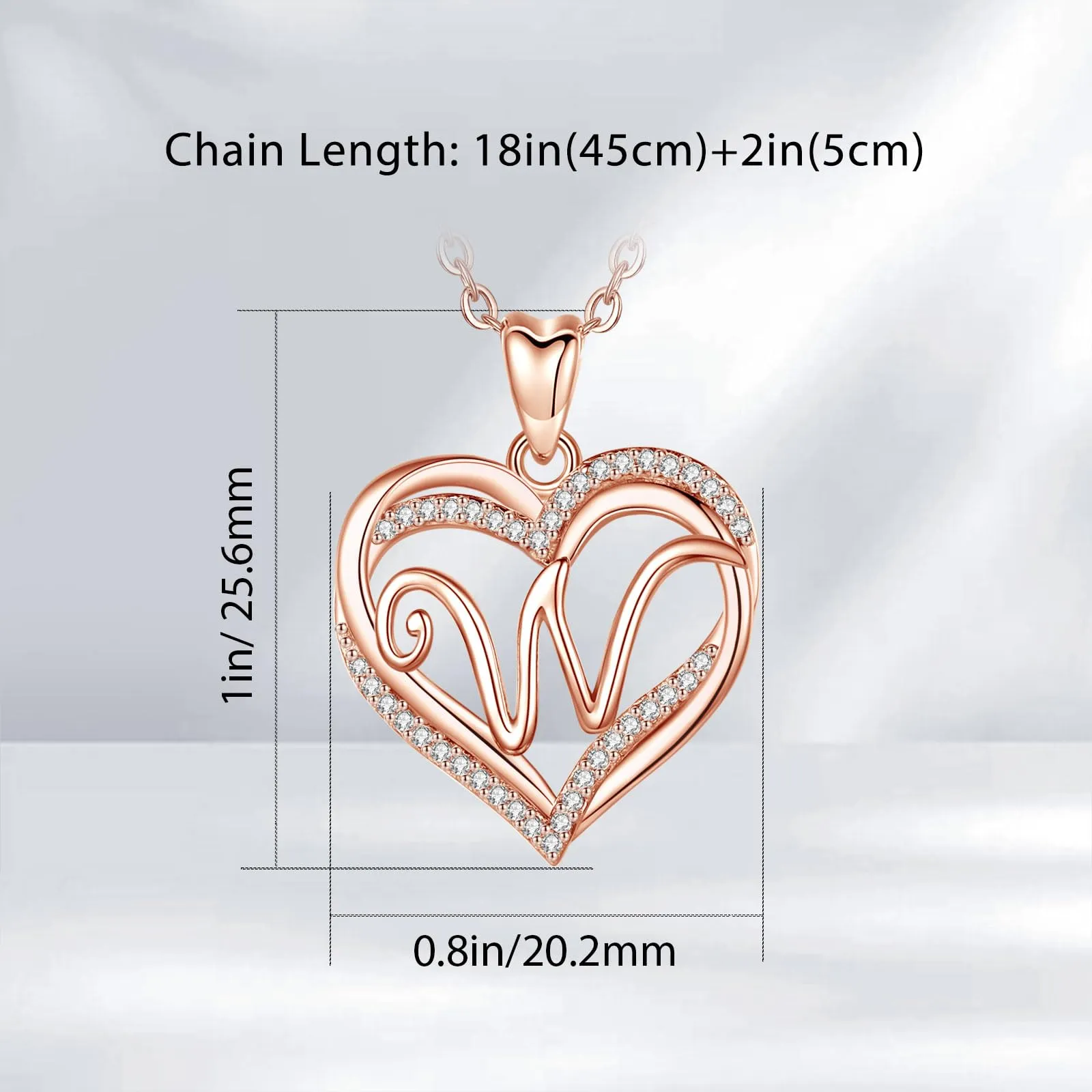 INFUSEU Collana Alfabeto Lettera W con Ciondolo Doppio Cuore in Oro Rosa e Cubic Zirconia, Catena da 20 Pollici - immagine 6
