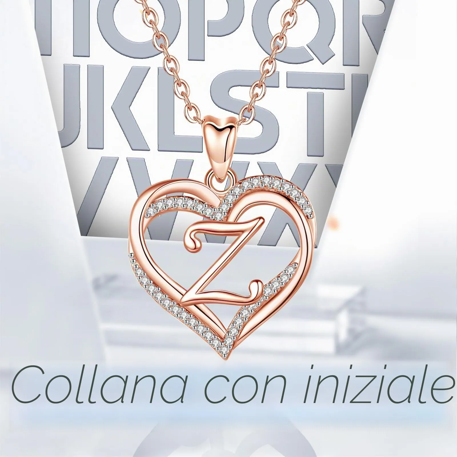INFUSEU Collana con Ciondolo Lettera Alfabeto e Doppio Cuore, Oro Rosa, Cubic Zirconia, 20 Pollici - immagine 5
