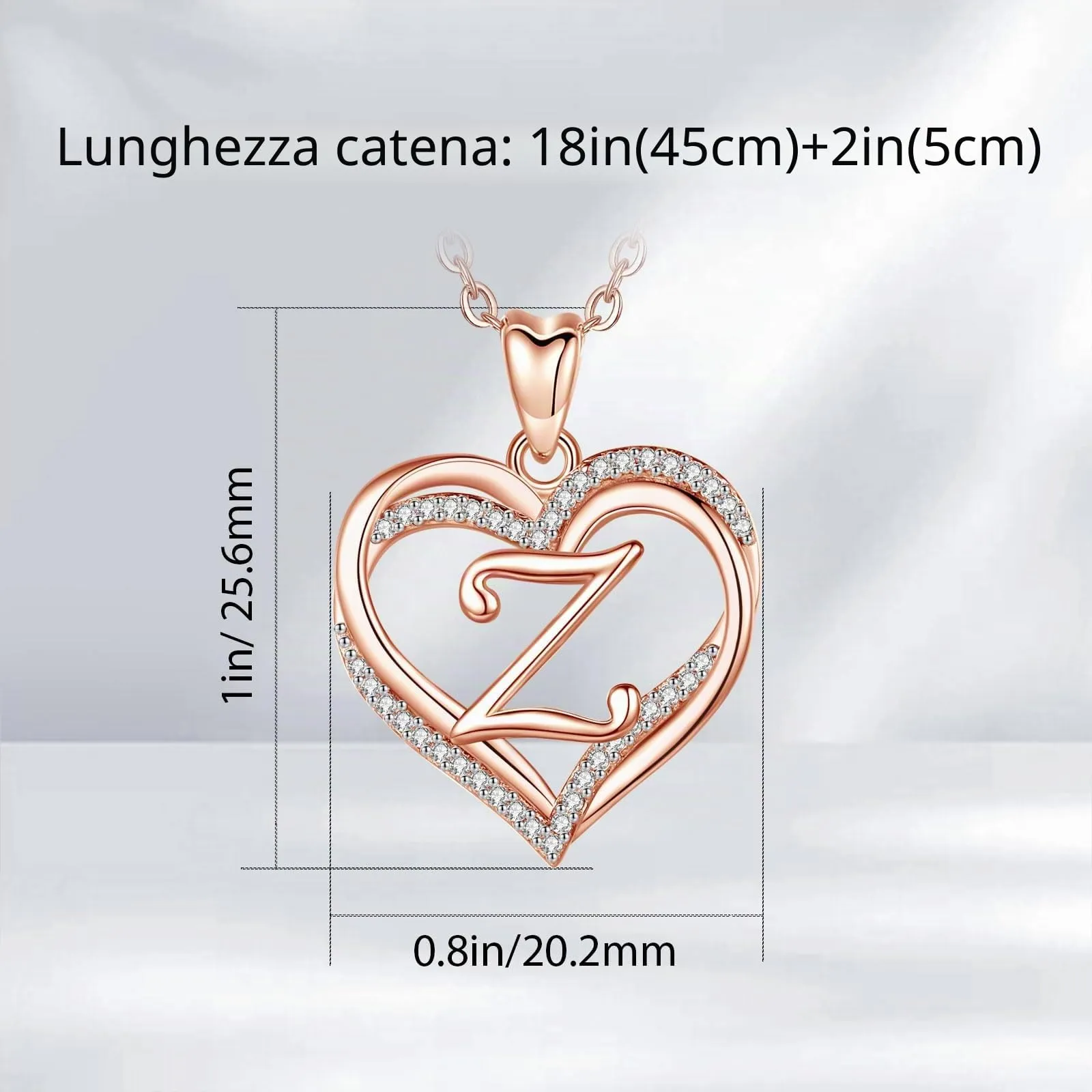 INFUSEU Collana con Ciondolo Lettera Alfabeto e Doppio Cuore, Oro Rosa, Cubic Zirconia, 20 Pollici - immagine 6