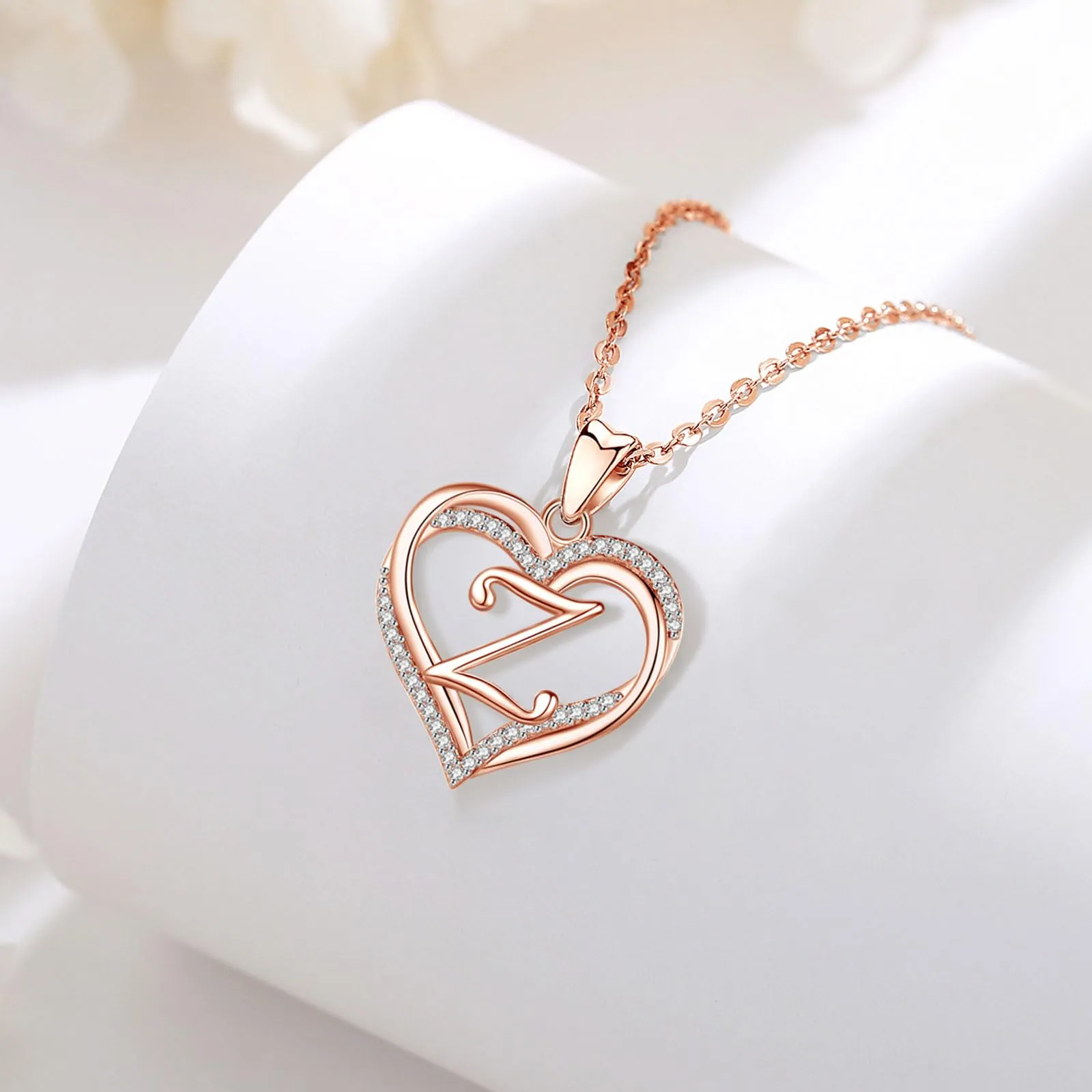 INFUSEU Collana con Ciondolo Lettera Alfabeto e Doppio Cuore, Oro Rosa, Cubic Zirconia, 20 Pollici - immagine 9