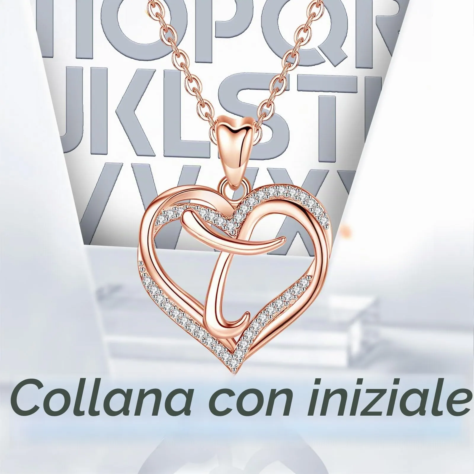 INFUSEU Collana Cuore con Iniziale T in Oro Rosa e Cubic Zirconia, 20 Pollici - immagine 2