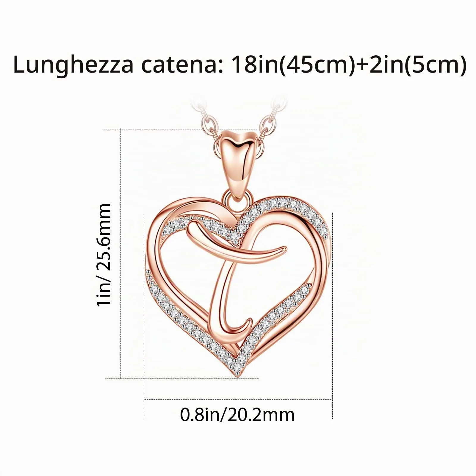 INFUSEU Collana Cuore con Iniziale T in Oro Rosa e Cubic Zirconia, 20 Pollici - immagine 5