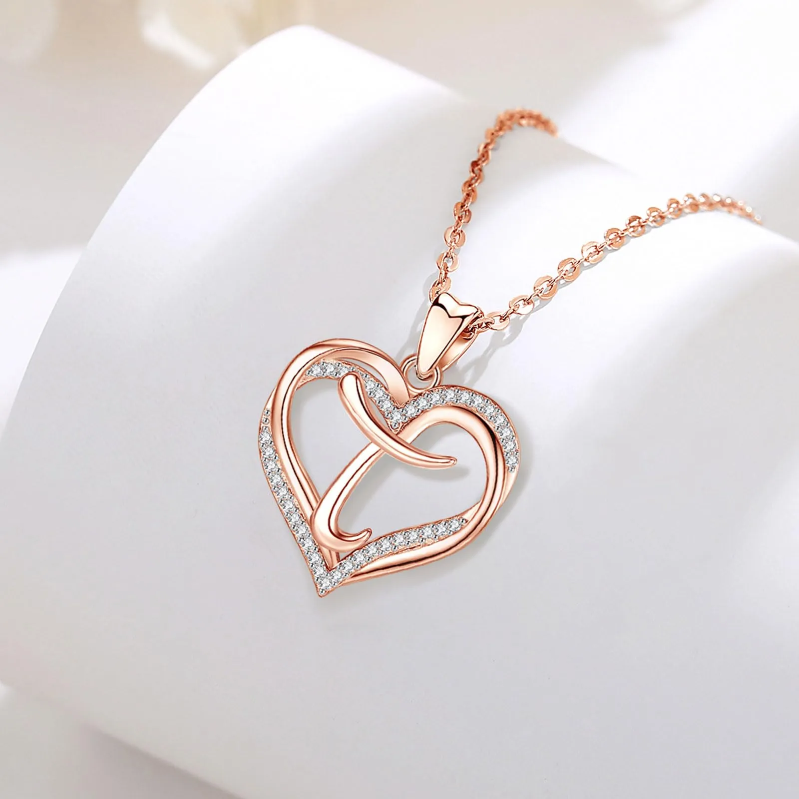 INFUSEU Collana Cuore con Iniziale T in Oro Rosa e Cubic Zirconia, 20 Pollici - immagine 6